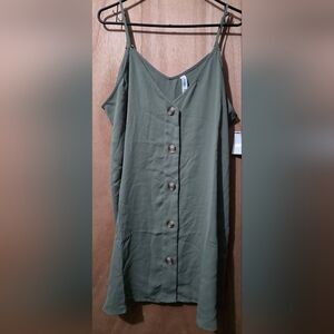 Olive Green Button-Down Women's Dress